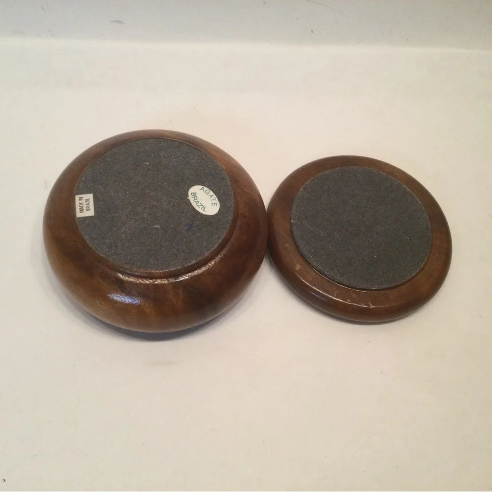 Vintage Hand Crafted Mahogany Trinket Box w/ Agate Inlay Lid - Made in Brazil